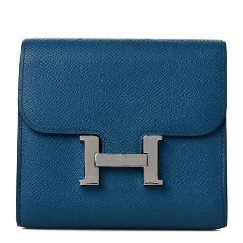 HERMES Epsom Constance Compact Passant Wallet Bleu Izmir 